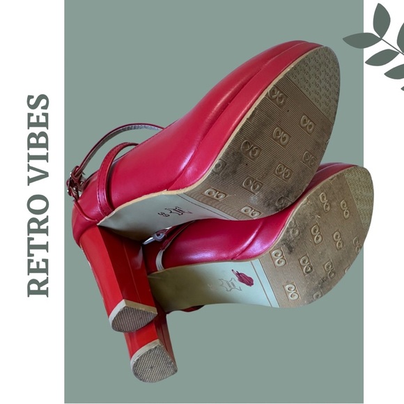 🛍️3/$40 Retro Vintage Inspired Red Platform Mary Jane High Heel Strap Sz 8.5 39 - Picture 8 of 9